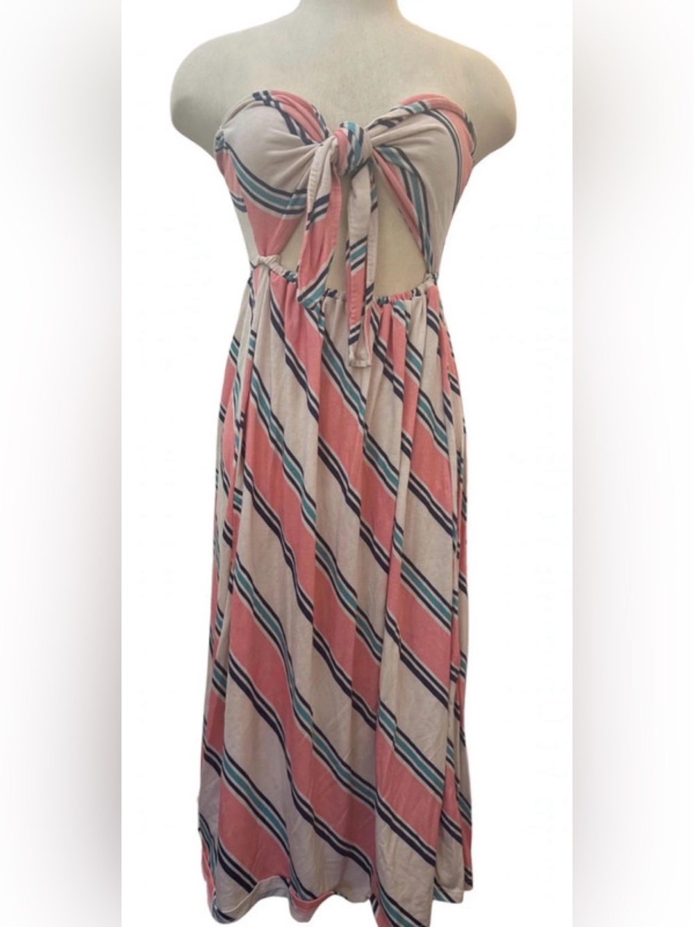 ASOS Strapless Pink and Cream Striped Maxi Dress